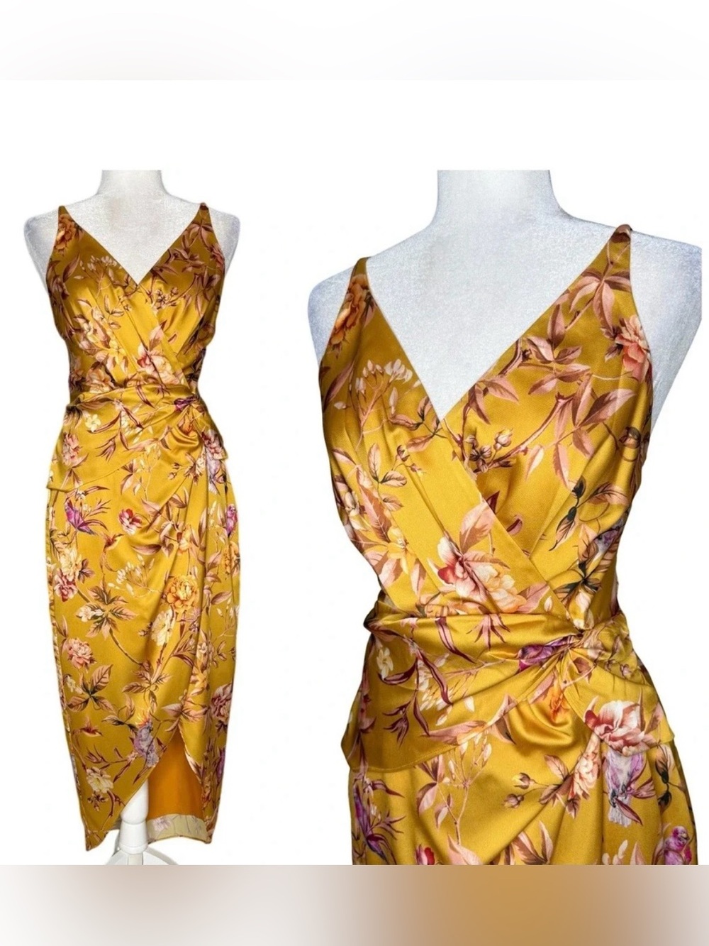 Express Satin Yellow Floral Midi Dress NWT